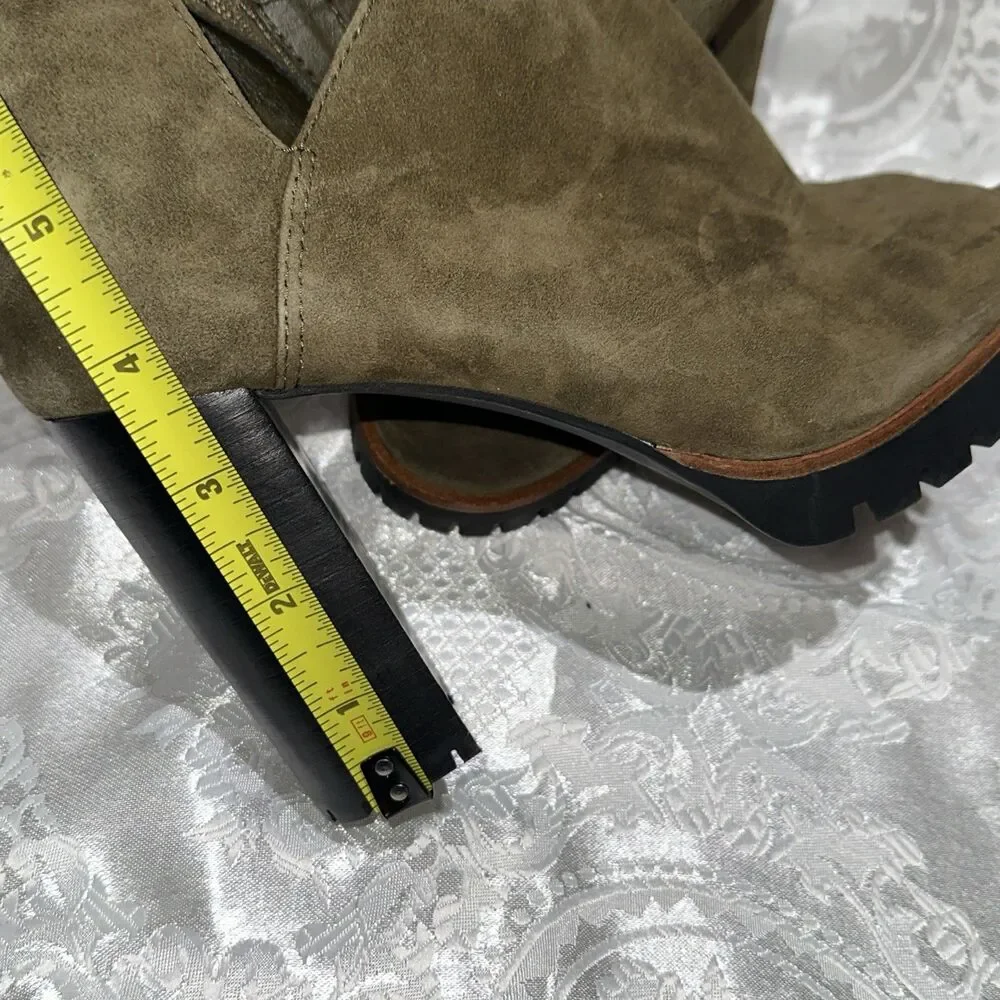 Vince Camuto Boots Womens 7  M Bootie Olive Green Peep Toe  Heels